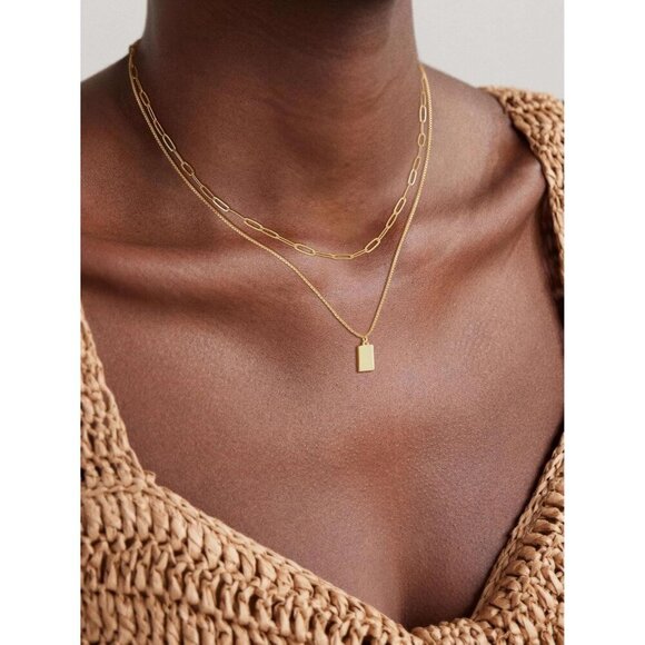 🆕14K Gold Plated Layered Necklace Women Men Sweatproof Chunky Herringbone Chain - Picture 3 of 7